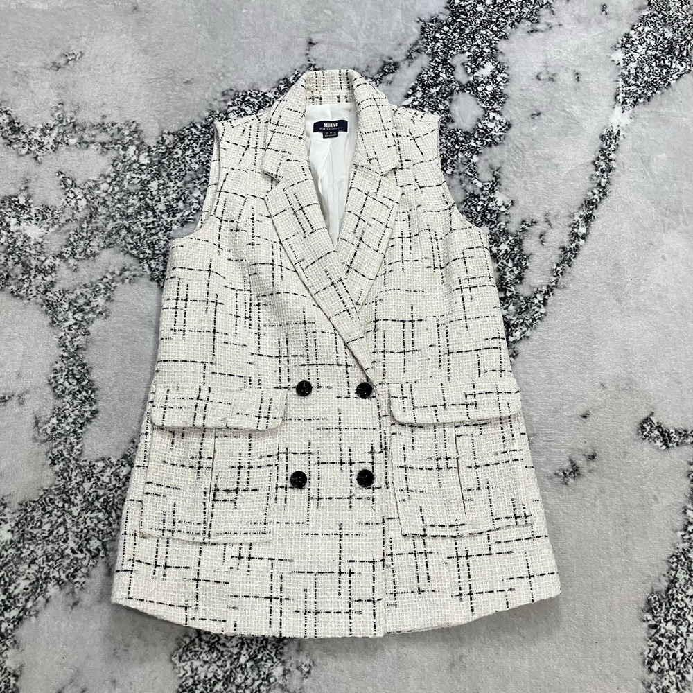 Maeve Anthropologie Ivory Tweed Double Breasted Longline Vest Womens Size 4